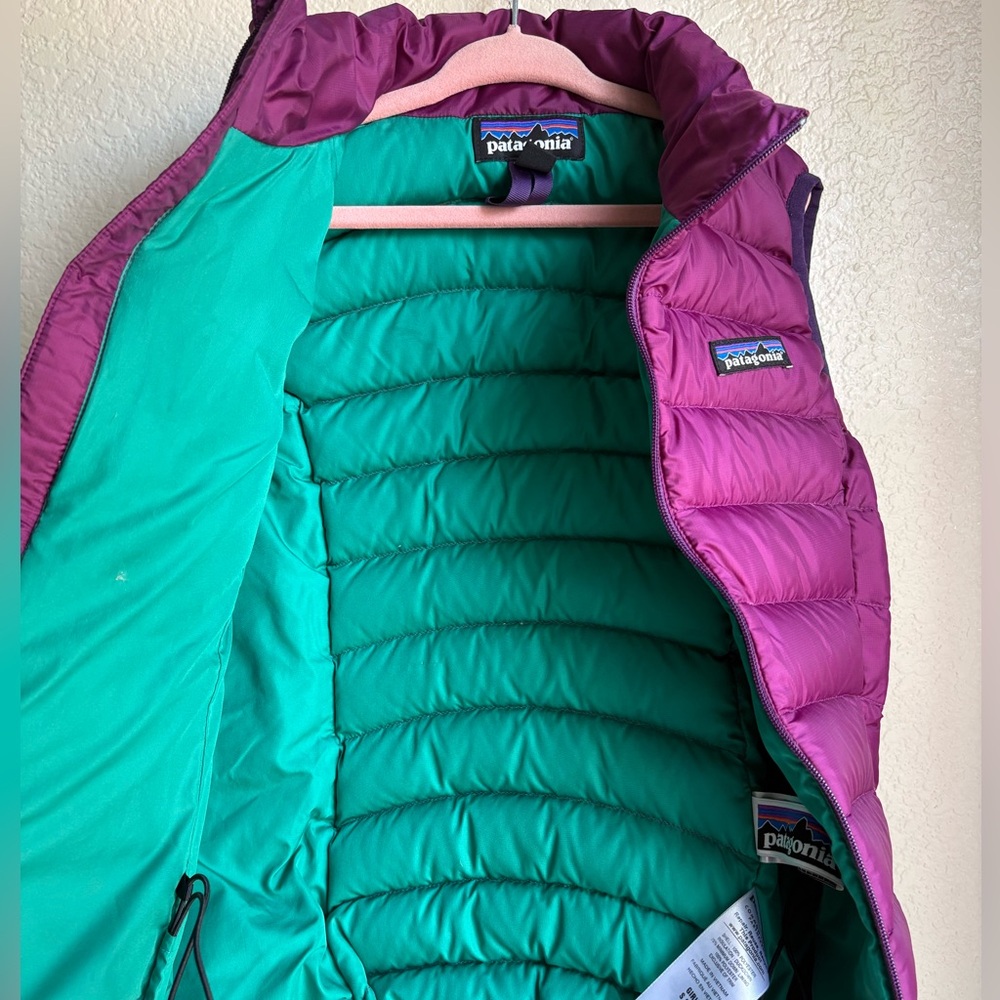 PATAGONIA Girls Puffer Vest Feather Down Purple Size 7/8 - Picture 7 of 7
